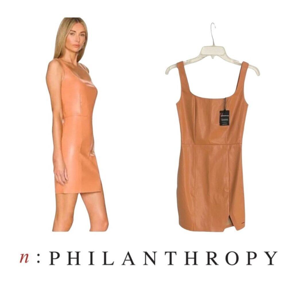N:Philanthropy Leather Mini Dress Nuevo Sleeveless Tank Dress | Camel | Size XS